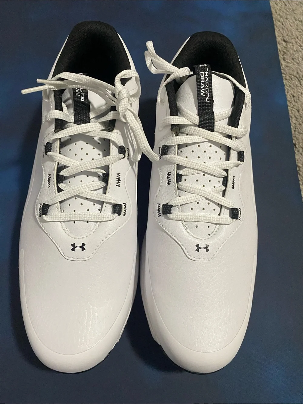 Under Armour White and Black Men's Athletic Shoes - Lace-Up Golf Sneakers